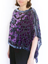 Load image into Gallery viewer, Velvet Poncho Top in Navy with Purple Roses-Sherit Levin