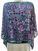 Load image into Gallery viewer, Velvet Poncho Top in Navy with Purple Roses-Sherit Levin