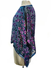 Load image into Gallery viewer, Velvet Poncho Top in Navy with Purple Roses-Sherit Levin
