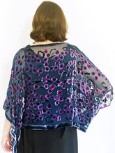 Load image into Gallery viewer, Velvet Poncho Top in Navy with Purple Roses-Sherit Levin