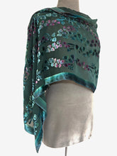 Load image into Gallery viewer, Velvet Scarf/Shawl Hand-Painted with Willows Pattern in Teal and Aquamarine