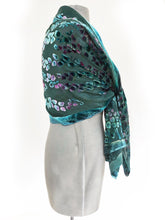 Load image into Gallery viewer, Velvet Scarf/Shawl Hand-Painted with Willows Pattern in Teal and Aquamarine-Sherit Levin