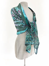 Load image into Gallery viewer, Velvet Scarf/Shawl Hand-Painted with Willows Pattern in Teal and Aquamarine-Sherit Levin