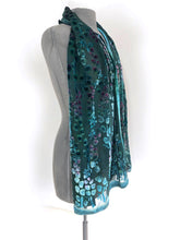 Load image into Gallery viewer, Velvet Scarf/Shawl Hand-Painted with Willows Pattern in Teal and Aquamarine