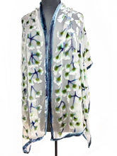 Load image into Gallery viewer, Velvet Scarf/Shawl with Gingko Leaves in Ivory-Sherit Levin