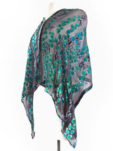 Load image into Gallery viewer, Velvet Versatile Poncho/Scarf in Black with Turquoise.-Sherit Levin