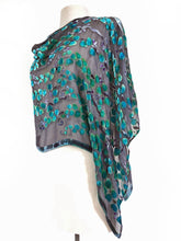 Load image into Gallery viewer, Velvet Versatile Poncho/Scarf in Black with Turquoise.-Sherit Levin