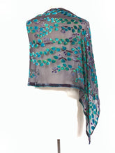 Load image into Gallery viewer, Velvet Versatile Poncho/Scarf in Black with Turquoise.-Sherit Levin