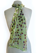 Load image into Gallery viewer, Velvet Scarf with Gingko Leaves in Sage
