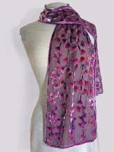 Load image into Gallery viewer, Velvet Scarf with Gingko Leaves in Wine
