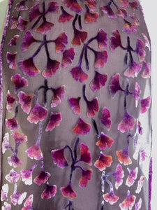 Velvet Scarf with Gingko Leaves in Wine