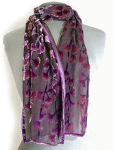 Load image into Gallery viewer, Velvet Scarf with Gingko Leaves in Wine

