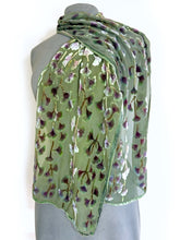 Load image into Gallery viewer, Velvet Scarf with Gingko Leaves in Sage
