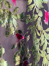 Load image into Gallery viewer, Hand-Painted Devoré Velvet Scarf — Hummingbirds in Branches in Black
