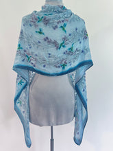 Load image into Gallery viewer, Hummingbirds Scarf/Shawl in Robins egg
