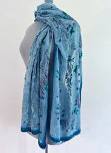 Load image into Gallery viewer, Hummingbirds Scarf/Shawl in Robins egg
