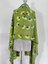 Load image into Gallery viewer, Hand Painted Silk Gingko Leaves Scarf/Wrap in Olive Green
