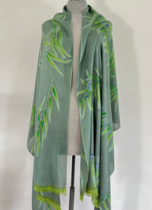 Silk Eucalyptus Leaves Scarf/Wrap in Sage Green