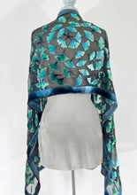 Load image into Gallery viewer, Velvet Gingko Leaves Scarf/Shawl in Black and Green
