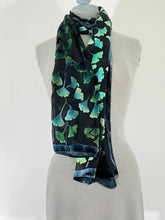 Load image into Gallery viewer, Velvet Gingko Leaves Scarf/Shawl in Black and Green
