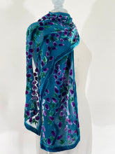 Load image into Gallery viewer, Velvet Scarf with Willows Pattern in Turquoise
