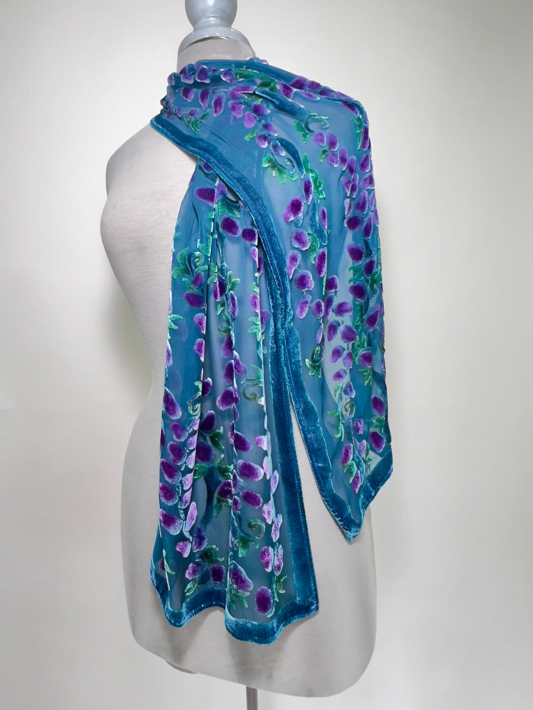 Velvet Scarf with Willows Pattern in Turquoise