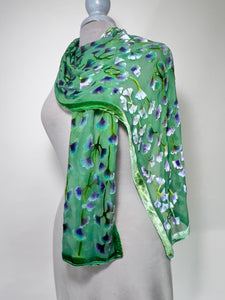 Velvet Scarf with Gingko Leaves in Green