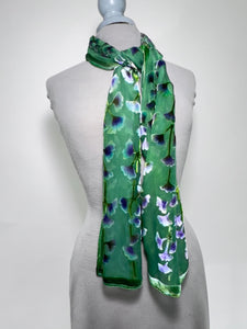 Velvet Scarf with Gingko Leaves in Green