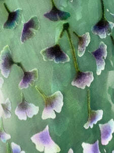Velvet Scarf with Gingko Leaves in Green