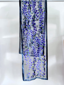 Velvet Scarf with Willows Pattern in Black