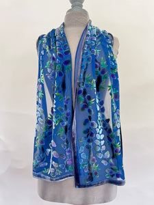 Velvet Scarf with Willows Pattern in Blue