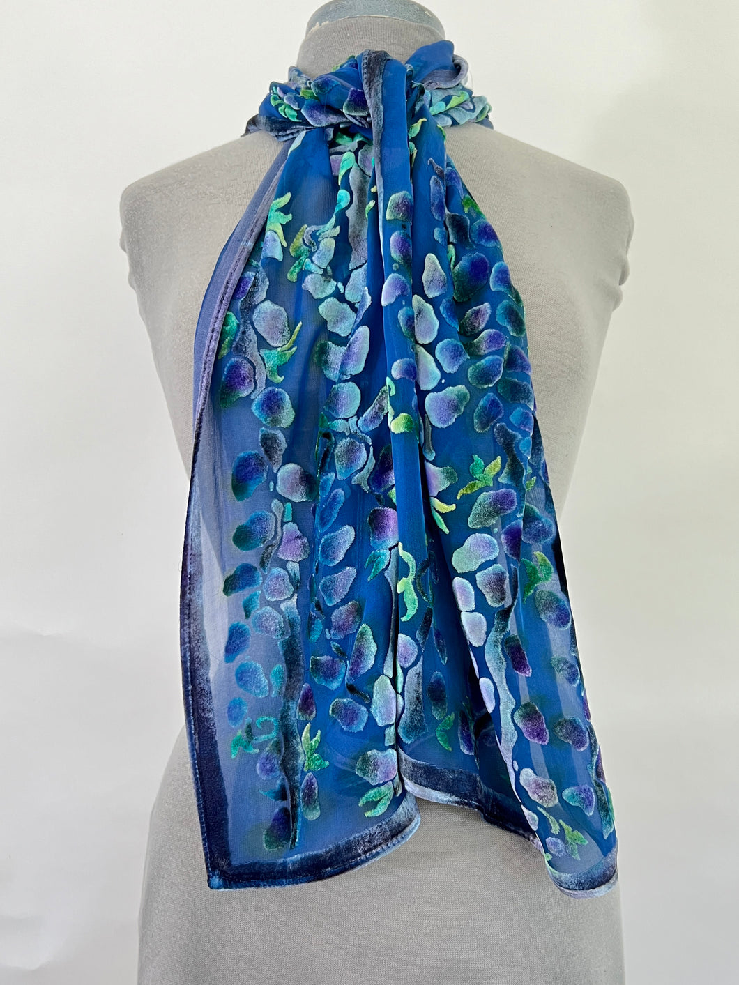 Velvet Scarf with Willows Pattern in Blue