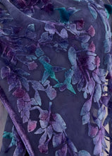 Load image into Gallery viewer, Hand-Painted Devoré Velvet Scarf — Hummingbirds in Branches in Purple
