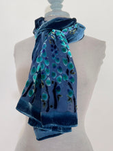 Load image into Gallery viewer, Navy Blue Velvet Scarf/Shawl in Willow Branches
