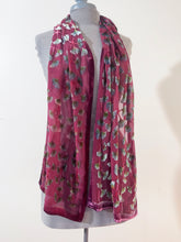 Load image into Gallery viewer, Burnout Silk Velvet Hand Painted Ginkgo Leaf Scarf in Red, Gift
