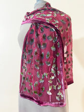 Load image into Gallery viewer, Burnout Silk Velvet Hand Painted Ginkgo Leaf Scarf in Red, Gift

