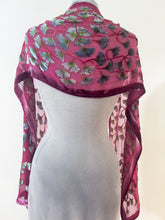 Load image into Gallery viewer, Burnout Silk Velvet Hand Painted Ginkgo Leaf Scarf in Red, Gift
