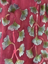 Load image into Gallery viewer, Burnout Silk Velvet Hand Painted Ginkgo Leaf Scarf in Red, Gift
