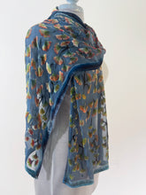 Load image into Gallery viewer, Gingko Leaves Velvet Scarf in Slate Blue
