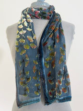 Load image into Gallery viewer, Gingko Leaves Velvet Scarf in Slate Blue
