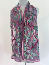 Load image into Gallery viewer, Hand-Painted Devoré Velvet Scarf — Acorns in Mauve
