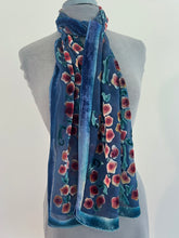 Load image into Gallery viewer, Hand-Painted Devoré Velvet Scarf — Roses in Slate Blue
