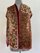 Load image into Gallery viewer, Velvet Scarf with Gingko Leaves in terracotta
