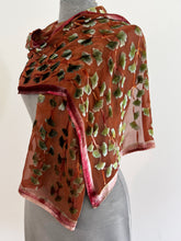 Load image into Gallery viewer, Velvet Scarf with Gingko Leaves in terracotta
