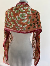 Load image into Gallery viewer, Velvet Scarf with Gingko Leaves in terracotta
