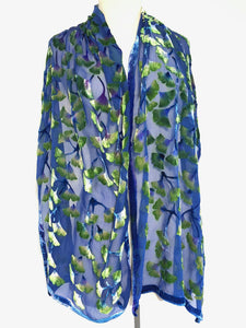 Velvet Gingko Scarf/Shawl in Blue