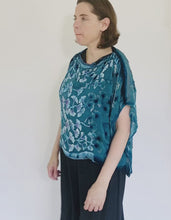 Load and play video in Gallery viewer, Turquoise Velvet Poncho Top with Gingko Pattern
