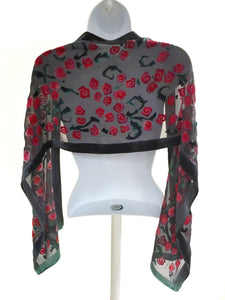 Velvet Scarf with Roses Pattern in Black and Red.
