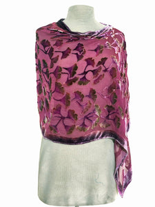 Berry Color Velvet Versatile Poncho with Gingko Pattern-Sherit Levin