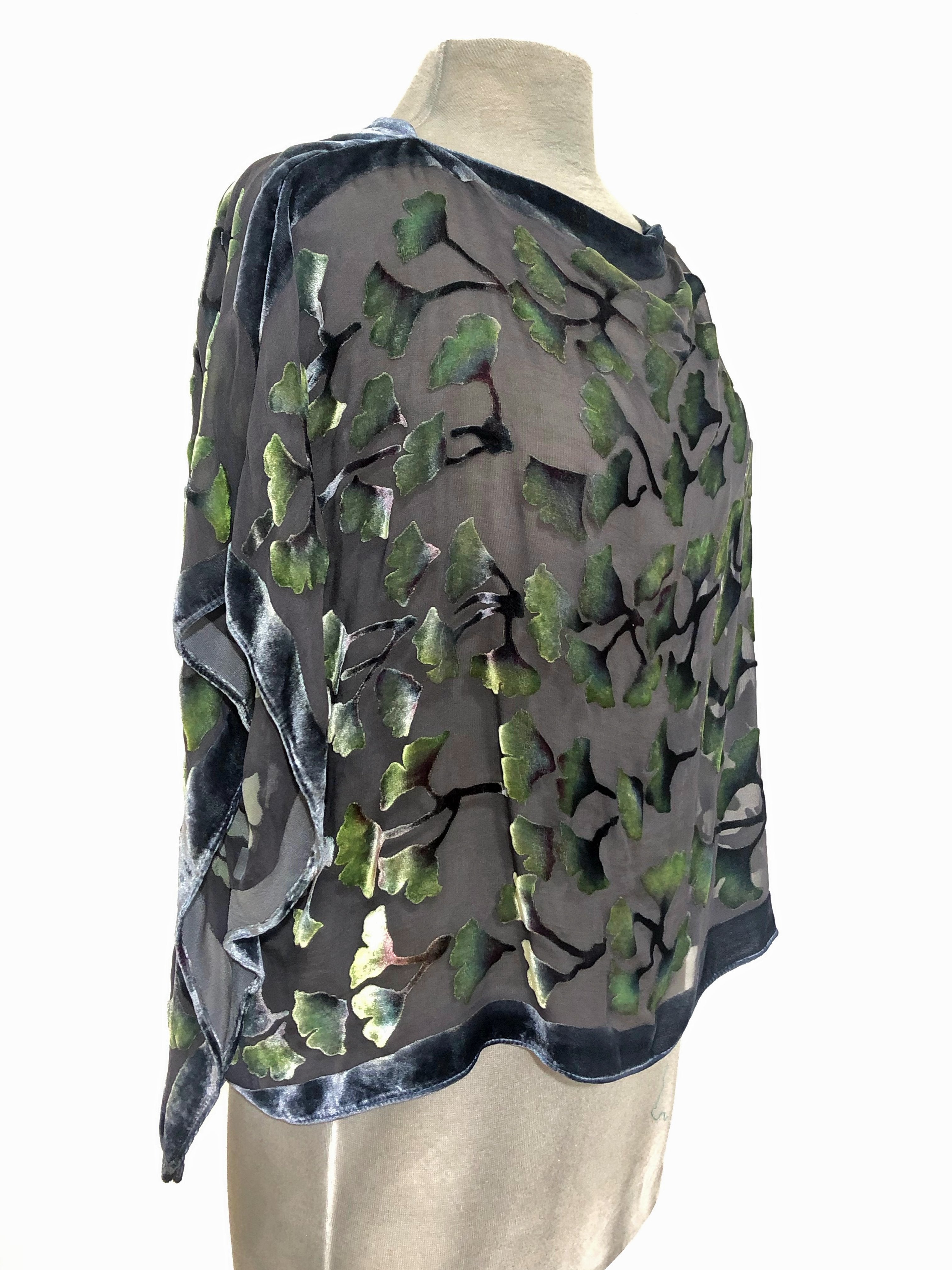 Black with Gingko Leaves Velvet Poncho Top – Sherit Levin